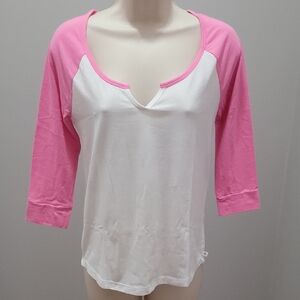 Victorias Secret Pink & White Raglan Scoop Neck 3/4 Sleeve Baseball Tee Sz XS